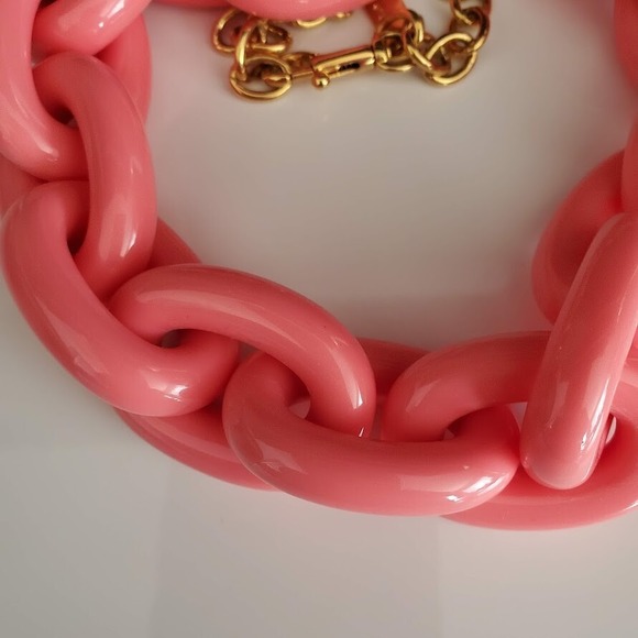 Coach Pink Acrylic Necklace Chunky Open Link Gold Tone‎ Chain Resort Cruise - Picture 2 of 6